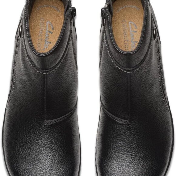 Women's Ankle Boot Leather Tumbled Black Casual Comfort Non-Skid Shoes - Picture 7 of 9